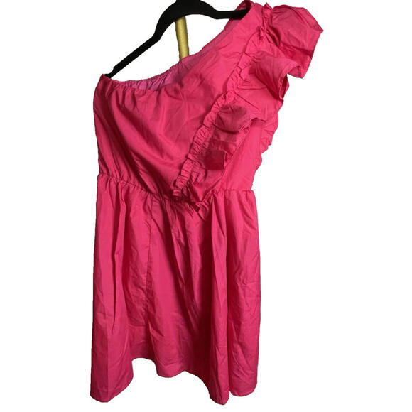 Zesica Women's Rose Pink One Shoulder Ruffle Swing Mini Dress Sz Small - Picture 2 of 6